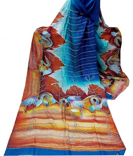 Blue Red Bishnupuri Silk Saree